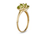 Square Cushion Peridot 3-Stone 10K Yellow Gold Ring 1.80ctw