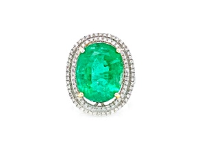 14.80 Ctw Emerald and 0.71 Ctw White Diamond Ring in 18K 2-Tone