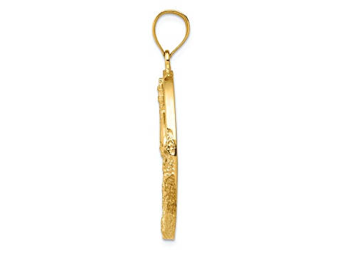 14k Yellow Gold Textured Lab Created Opal Lighthouse Sailboat in Oval Pendant