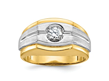 Picture of 10K Two-tone Yellow and White Gold Men's Polished and Satin Diamond Ring 0.34ctw