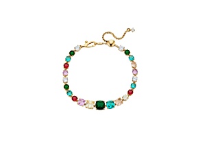 NADRI Rock Stars Adjustable Multi Color Tennis line Bracelet 18K Gold Over Brass