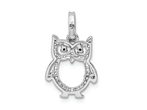 Rhodium Over Sterling Silver Cubic Zirconia Owl Pendant