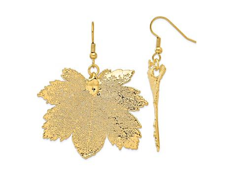 24K Yellow Gold Dipped Full Moon Maple Leaf Shepherd Hook Earrings