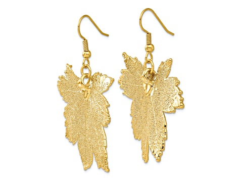 24K Yellow Gold Dipped Full Moon Maple Leaf Shepherd Hook Earrings