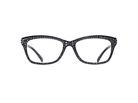 Black Crystal Rectangular Frame Reading Glasses. Strength 2.00