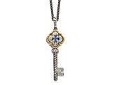 Sterling Silver Antiqued with 14K Accent Sapphire and Diamond Key Necklace