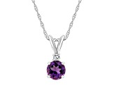 5mm Round Amethyst with Diamond Accent 14k White Gold Pendant With Chain