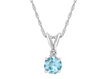 5mm Round Aquamarine with Diamond Accent 14k White Gold Pendant With Chain