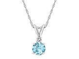 5mm Round Aquamarine with Diamond Accent 14k White Gold Pendant With Chain