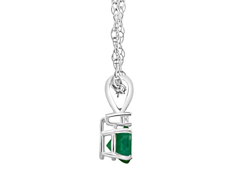 5mm Round Emerald with Diamond Accent 14k White Gold Pendant With Chain