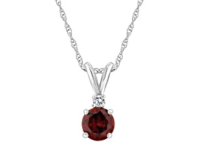 5mm Round Garnet with Diamond Accent 14k White Gold Pendant With Chain