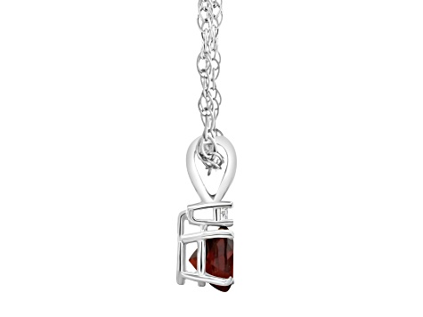 5mm Round Garnet with Diamond Accent 14k White Gold Pendant With Chain
