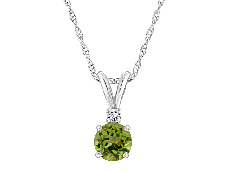 5mm Round Peridot with Diamond Accent 14k White Gold Pendant With Chain