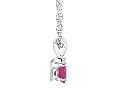 5mm Round Ruby with Diamond Accent 14k White Gold Pendant With Chain