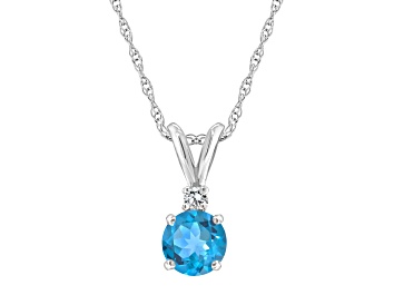 Picture of 5mm Round Blue Topaz with Diamond Accent 14k White Gold Pendant With Chain