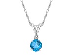 5mm Round Blue Topaz with Diamond Accent 14k White Gold Pendant With Chain