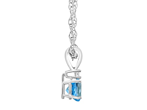 5mm Round Blue Topaz with Diamond Accent 14k White Gold Pendant With Chain