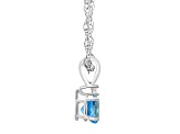 5mm Round Blue Topaz with Diamond Accent 14k White Gold Pendant With Chain