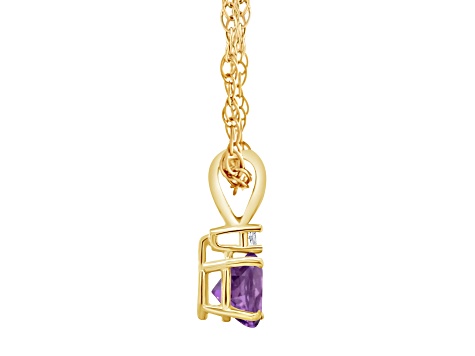 5mm Round Amethyst with Diamond Accent 14k Yellow Gold Pendant With Chain