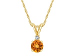 5mm Round Citrine with Diamond Accent 14k Yellow Gold Pendant With Chain