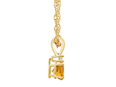 5mm Round Citrine with Diamond Accent 14k Yellow Gold Pendant With Chain