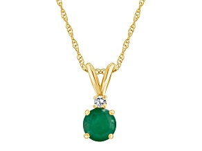 5mm Round Emerald with Diamond Accent 14k Yellow Gold Pendant With Chain