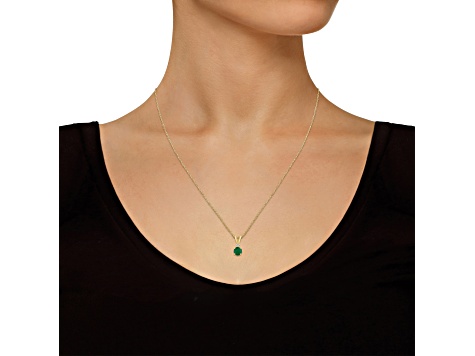 5mm Round Emerald with Diamond Accent 14k Yellow Gold Pendant With Chain