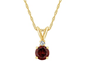 5mm Round Garnet with Diamond Accent 14k Yellow Gold Pendant With Chain