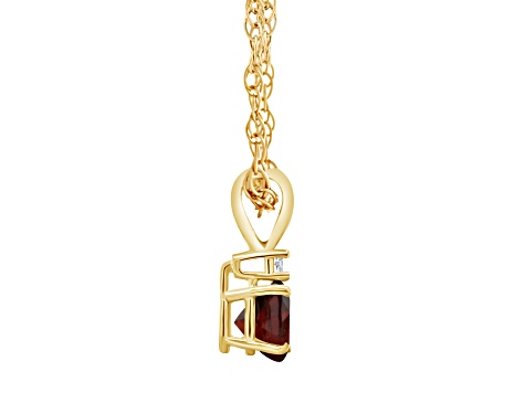 5mm Round Garnet with Diamond Accent 14k Yellow Gold Pendant With Chain