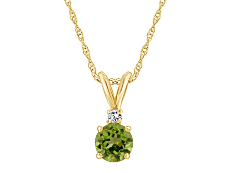 5mm Round Peridot with Diamond Accent 14k Yellow Gold Pendant With Chain