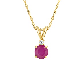 5mm Round Ruby with Diamond Accent 14k Yellow Gold Pendant With Chain