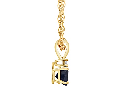 5mm Round Sapphire with Diamond Accent 14k Yellow Gold Pendant With Chain