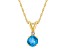 5mm Round Blue Topaz with Diamond Accent 14k Yellow Gold Pendant With Chain