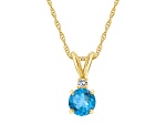 5mm Round Blue Topaz with Diamond Accent 14k Yellow Gold Pendant With Chain