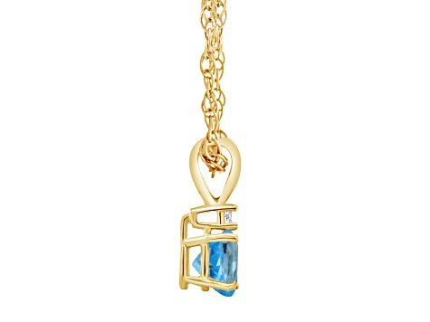 5mm Round Blue Topaz with Diamond Accent 14k Yellow Gold Pendant With Chain