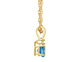5mm Round Blue Topaz with Diamond Accent 14k Yellow Gold Pendant With Chain