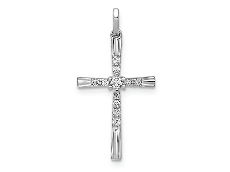 Rhodium Over 10k White Gold 0.10 ctw Diamond Cross Pendant