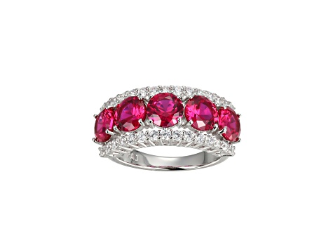 Lab Created Ruby And White Cubic Zirconia Platinum Over Sterling Silver Ring 5.20ctw