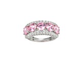 Pink And White Cubic Zirconia Platinum Over Sterling Silver Ring 8.04ctw