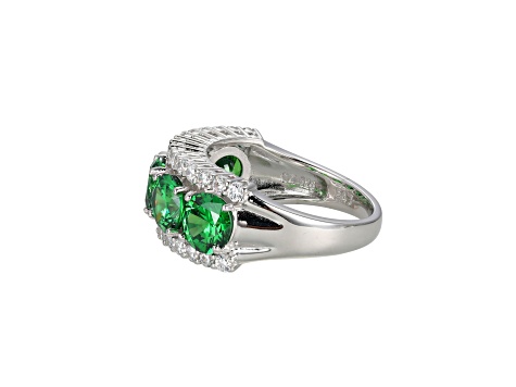 Green And White Cubic Zirconia Platinum Over Sterling Silver Ring 7.44ctw
