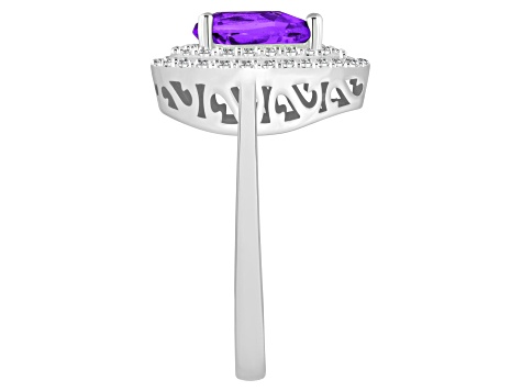 8x5mm Pear Shape Amethyst And White Topaz Accents Rhodium Over Sterling Silver Double Halo Ring