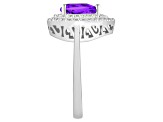 8x5mm Pear Shape Amethyst And White Topaz Accents Rhodium Over Sterling Silver Double Halo Ring