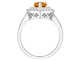 8x5mm Pear Shape Citrine And White Topaz Accents Rhodium Over Sterling Silver Double Halo Ring