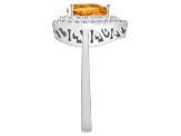 8x5mm Pear Shape Citrine And White Topaz Accents Rhodium Over Sterling Silver Double Halo Ring