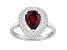 8x5mm Pear Shape Garnet And White Topaz Accents Rhodium Over Sterling Silver Double Halo Ring