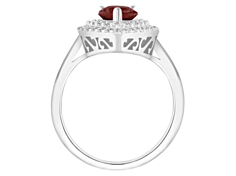 8x5mm Pear Shape Garnet And White Topaz Accents Rhodium Over Sterling Silver Double Halo Ring