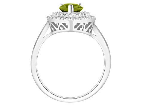 8x5mm Pear Shape Peridot And White Topaz Accents Rhodium Over Sterling Silver Double Halo Ring