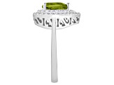8x5mm Pear Shape Peridot And White Topaz Accents Rhodium Over Sterling Silver Double Halo Ring