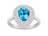 8x5mm Pear Shape Swiss Blue Topaz And White Topaz Rhodium Over Sterling Silver Double Halo Ring