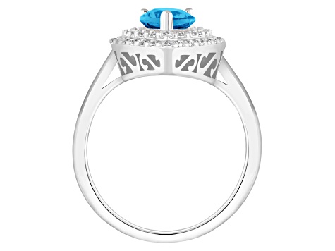 8x5mm Pear Shape Swiss Blue Topaz And White Topaz Rhodium Over Sterling Silver Double Halo Ring